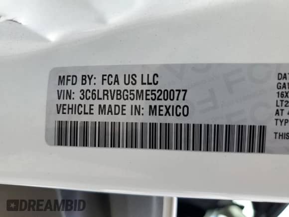 2021 Ram ProMaster Cargo с VIN 3C6LRVBG5ME520077, выставлен на аукционе Copart как лот 68741295 с пробегом 66 002 миль миль и Списание • Salvage title. История ставок и продаж доступна на DreamBid. Изображение 13.