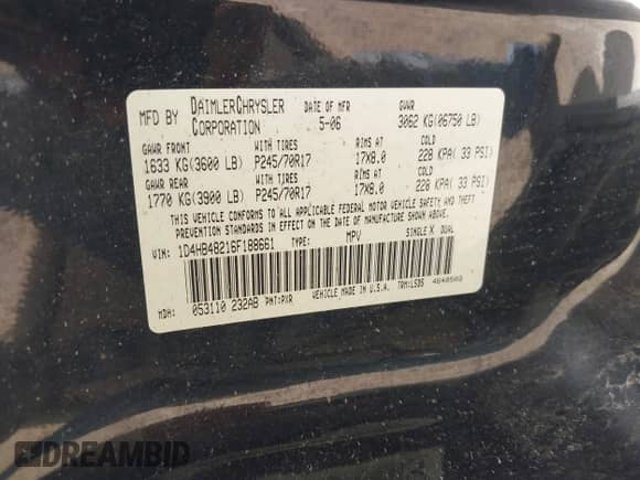 2006 Dodge Durango SLT с VIN 1D4HB48216F188661, выставлен на аукционе IAAI как лот 42104885 с пробегом 178 713 миль миль и . История ставок и продаж доступна на DreamBid. Изображение 9.