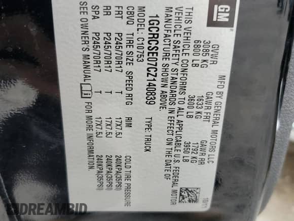 2012 Chevrolet Silverado 1500 LT с VIN 1GCRCSE07CZ140839, выставлен на аукционе Copart как лот 82079495 с пробегом 164 968 миль миль и Списание • Salvage title. История ставок и продаж доступна на DreamBid. Изображение 12.