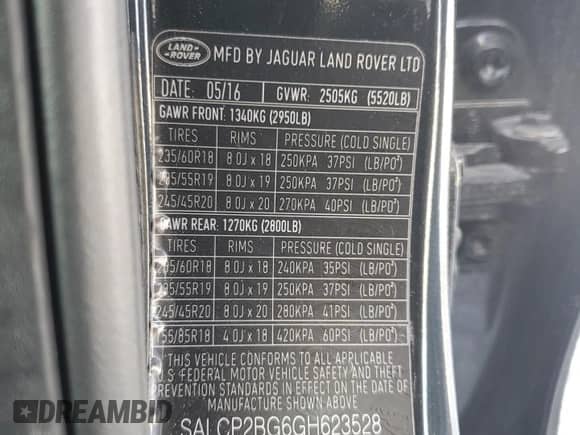 2016 Land Rover Discovery Sport SE with VIN SALCP2BG6GH623528, listed as a Copart auction lot 53898455 with 106,361 mi miles and Clean title. Bid and sale history available at DreamBid. Image 13.