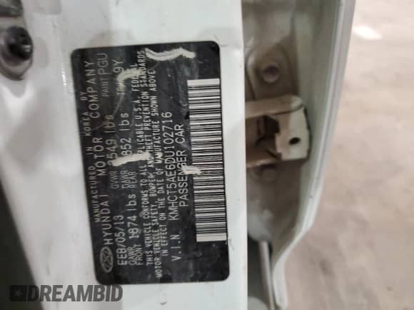 2013 Hyundai Accent GS with VIN KMHCT5AE6DU102716, listed as a Copart auction lot 84627125 with 192,978 mi miles and Salvage title. Bid and sale history available at DreamBid. Image 12.