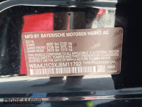 2018 BMW 4 Series 430i с VIN WBA4J1C5XJBM11792, выставлен на аукционе IAAI как лот 43166509 с пробегом 108 975 миль миль и . История ставок и продаж доступна на DreamBid. Изображение 9.