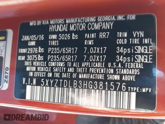 2017 Hyundai Santa Fe 2.4L с VIN 5XYZTDLB3HG381576, выставлен на аукционе IAAI как лот 42178797 с пробегом 76 130 миль миль и . История ставок и продаж доступна на DreamBid. Изображение 9.