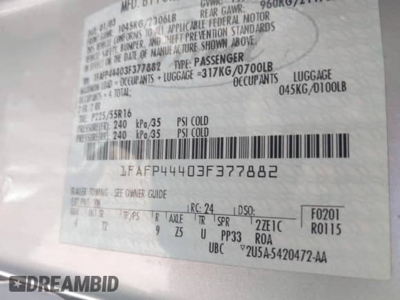 2003 Ford Mustang Deluxe z VIN 1FAFP44403F377882, wystawiony jako IAAI lot #43115789 z przebiegiem 77 266 mil mil oraz . Historia ofert i sprzedaży dostępna na DreamBid. Obrazek 9.