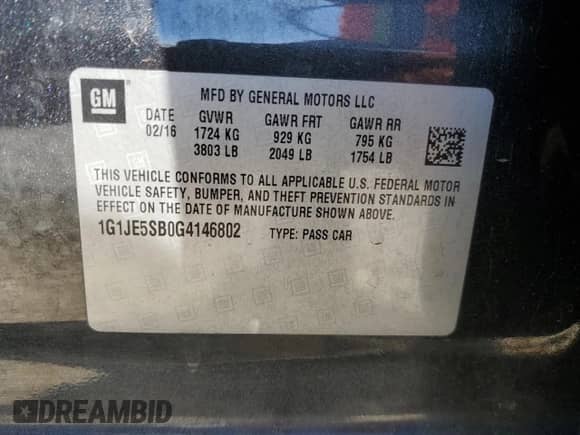 2016 Chevrolet Sonic LTZ with VIN 1G1JE5SB0G4146802, listed as a Copart auction lot 80408445 with 121,743 mi miles and Salvage title. Bid and sale history available at DreamBid. Image 12.