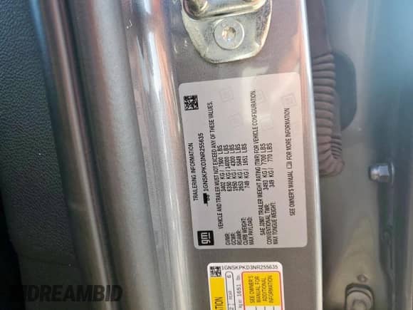 2022 Chevrolet Tahoe Z71 с VIN 1GNSKPKD3NR255635, выставлен на аукционе Copart как лот 80447455 с пробегом 55 407 миль миль и Списание • Salvage title. История ставок и продаж доступна на DreamBid. Изображение 13.