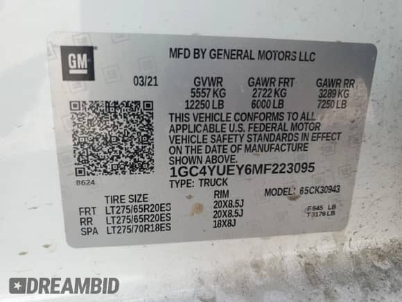 2021 Chevrolet Silverado 3500HD LTZ с VIN 1GC4YUEY6MF223095, выставлен на аукционе Copart как лот 62873745 с пробегом 101 927 миль миль и Списание • Salvage title. История ставок и продаж доступна на DreamBid. Изображение 13.