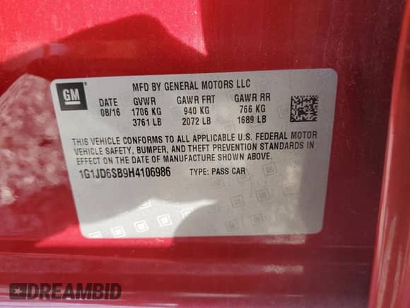 2017 Chevrolet Sonic LT с VIN 1G1JD6SB9H4106986, выставлен на аукционе Copart как лот 70525335 с пробегом 124 247 миль миль и Списание • Salvage title. История ставок и продаж доступна на DreamBid. Изображение 14.