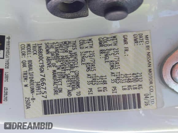 2016 Nissan Frontier S z VIN 1N6BD0CT9GN766757, wystawiony jako IAAI lot #43240444 z przebiegiem 173 468 mil mil oraz . Historia ofert i sprzedaży dostępna na DreamBid. Obrazek 9.