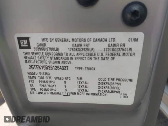2006 GMC Sierra 1500 SLE1 z VIN 2GTEK19B261264327, wystawiony jako IAAI lot #42161758 z przebiegiem 101 091 mil mil oraz . Historia ofert i sprzedaży dostępna na DreamBid. Obrazek 9.
