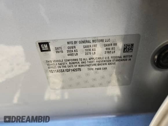 2016 Chevrolet Malibu LS с VIN 1G11A5SA1GF142975, выставлен на аукционе Copart как лот 64787655 с пробегом 130 010 миль миль и На запчасти • Non repairable. История ставок и продаж доступна на DreamBid. Изображение 12.