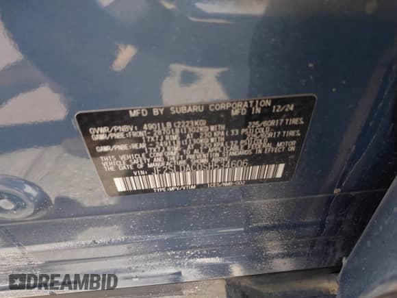 2025 Subaru Forester with VIN JF2SLDAC0SH534606, listed as a IAAI auction lot 42461124 with 4,023 mi miles and . Bid and sale history available at DreamBid. Image 9.