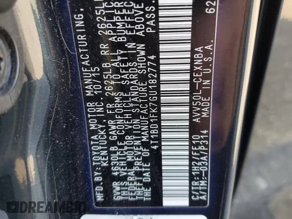 2016 Toyota Camry LE с VIN 4T1BD1FK7GU182774, выставлен на аукционе Copart как лот 81829115 с пробегом 94 424 миль миль и Списание • Salvage title. История ставок и продаж доступна на DreamBid. Изображение 13.