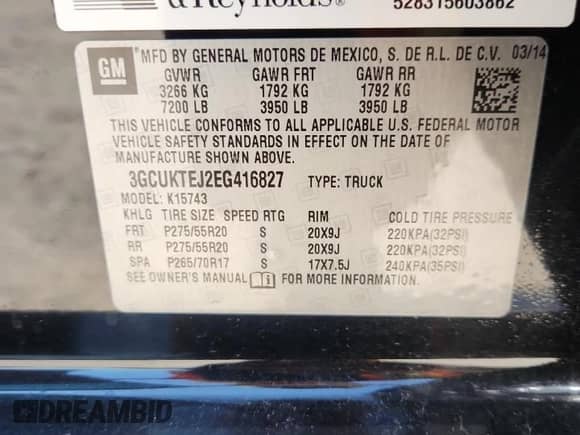 2014 Chevrolet Silverado 1500 High Country with VIN 3GCUKTEJ2EG416827, listed as a Copart auction lot 64126605 with Not provided miles and Salvage title. Bid and sale history available at DreamBid. Image 12.