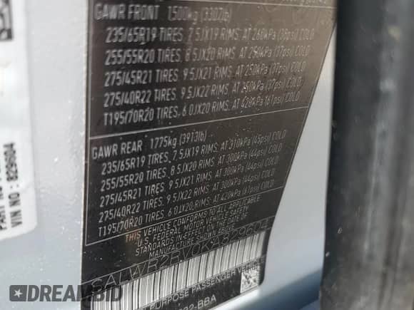 2019 Land Rover Range Rover Sport HSE с VIN SALWR2RV0KA829604, выставлен на аукционе Copart как лот 64200045 с пробегом 47 046 миль миль и Списание • Salvage title. История ставок и продаж доступна на DreamBid. Изображение 13.