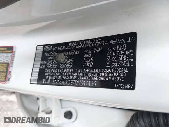 2024 Hyundai Tucson Limited с VIN 5NMJE3DE7RH347433, выставлен на аукционе IAAI как лот 43230428 с пробегом 38 806 миль миль и . История ставок и продаж доступна на DreamBid. Изображение 9.