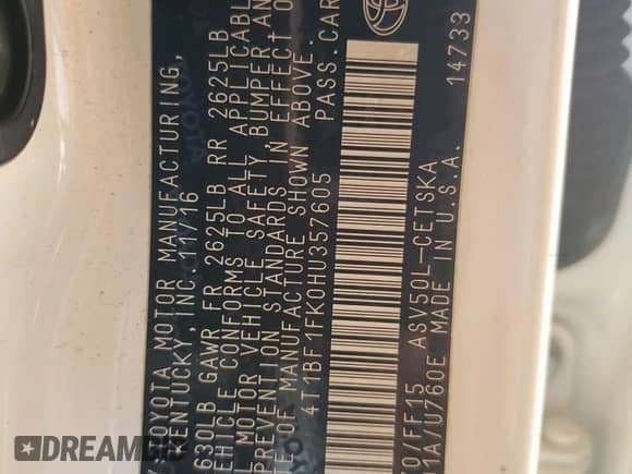 2017 Toyota Camry XLE с VIN 4T1BF1FK0HU357605, выставлен на аукционе Copart как лот 89727555 с пробегом 141 761 миль миль и Списание • Salvage title. История ставок и продаж доступна на DreamBid. Изображение 12.