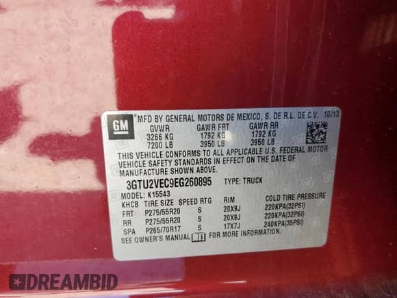 2014 GMC Sierra 1500 SLT z VIN 3GTU2VEC9EG260895, wystawiony jako Copart lot #70163665 z przebiegiem 134 339 mil mil oraz Szkoda całkowita • Salvage title. Historia ofert i sprzedaży dostępna na DreamBid. Obrazek 12.