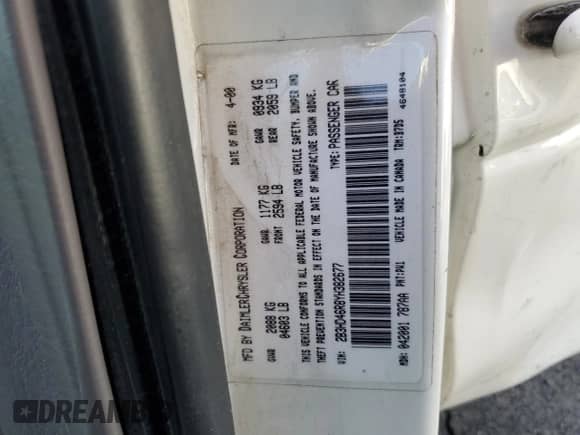 2000 Dodge Intrepid z VIN 2B3HD46R8YH382677, wystawiony jako Copart lot #63793105 z przebiegiem 105 334 mil mil oraz Szkoda całkowita • Salvage title. Historia ofert i sprzedaży dostępna na DreamBid. Obrazek 12.