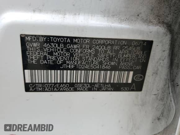 2014 Lexus IS 250 с VIN JTHBF1D24E5041846, выставлен на аукционе Copart как лот 65935415 с пробегом 155 611 миль миль и Списание • Salvage title. История ставок и продаж доступна на DreamBid. Изображение 12.