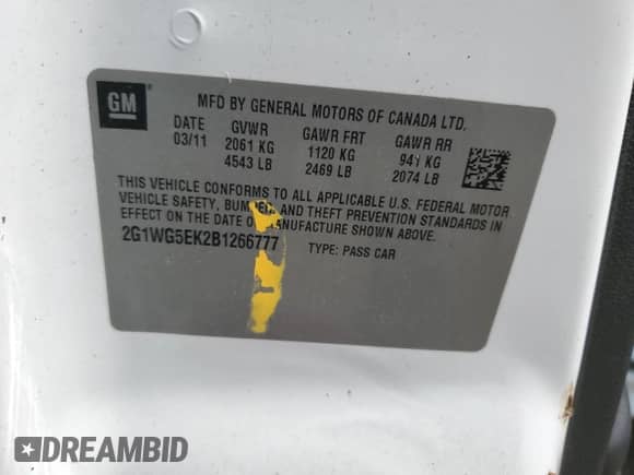 2011 Chevrolet Impala LT Fleet z VIN 2G1WG5EK2B1266777, wystawiony jako Copart lot #80842135 z przebiegiem 104 520 mil mil oraz Szkoda całkowita • Salvage title. Historia ofert i sprzedaży dostępna na DreamBid. Obrazek 12.