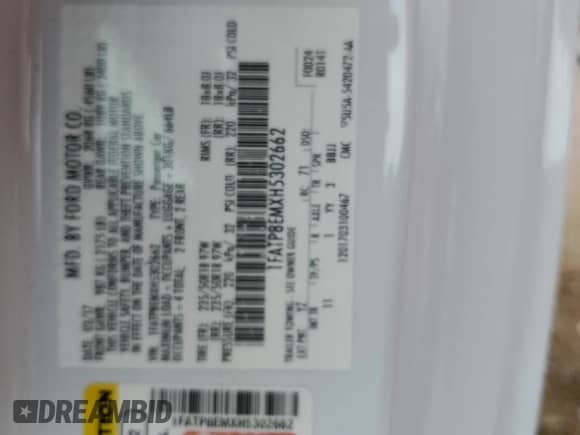 2017 Ford Mustang V6 с VIN 1FATP8EMXH5302662, выставлен на аукционе Copart как лот 59054385 с пробегом 58 720 миль миль и Списание • Salvage title. История ставок и продаж доступна на DreamBid. Изображение 12.