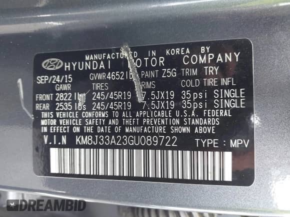 2016 Hyundai Tucson Limited z VIN KM8J33A23GU089722, wystawiony jako IAAI lot #43031466 z przebiegiem 124 956 mil mil oraz . Historia ofert i sprzedaży dostępna na DreamBid. Obrazek 9.