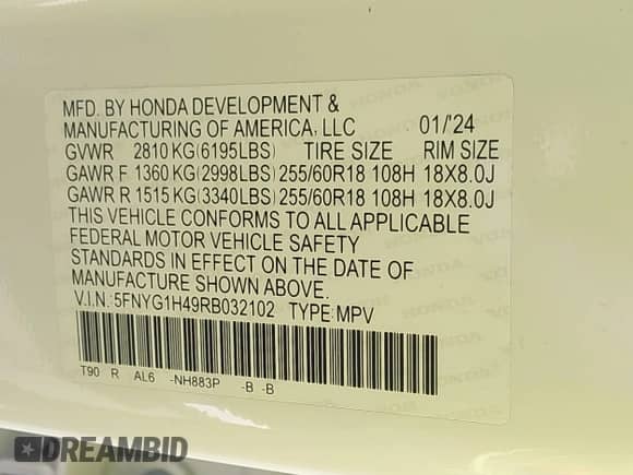 2024 Honda Pilot EX-L z VIN 5FNYG1H49RB032102, wystawiony jako IAAI lot #43309767 z przebiegiem 6 451 mil mil oraz . Historia ofert i sprzedaży dostępna na DreamBid. Obrazek 9.
