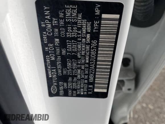 2018 Hyundai Kona SEL с VIN KM8K22AA3JU085766, выставлен на аукционе Copart как лот 81479055 с пробегом 33 646 миль миль и Списание • Salvage title. История ставок и продаж доступна на DreamBid. Изображение 14.
