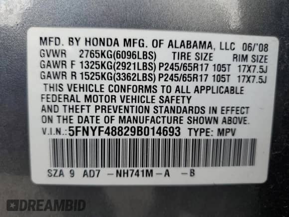 2009 Honda Pilot Touring with VIN 5FNYF48829B014693, listed as a Copart auction lot 65152355 with 160,961 mi miles and Salvage title. Bid and sale history available at DreamBid. Image 13.