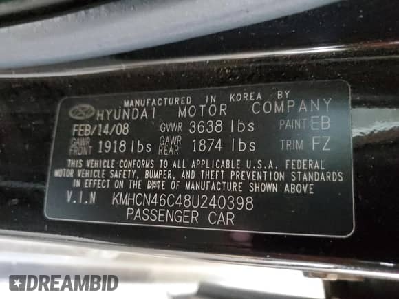 2008 Hyundai Accent GLS с VIN KMHCN46C48U240398, выставлен на аукционе Copart как лот 71768034 с пробегом Не указан миль и Списание • Salvage title. История ставок и продаж доступна на DreamBid. Изображение 14.