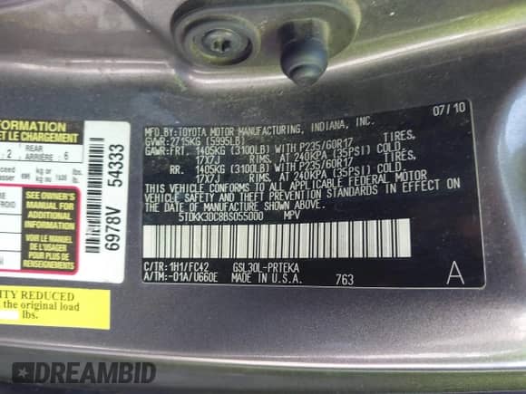 2011 Toyota Sienna LE AAS with VIN 5TDKK3DC8BS055000, listed as a IAAI auction lot 43107518 with 167,768 mi miles and . Bid and sale history available at DreamBid. Image 9.