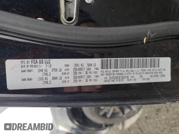 2019 Dodge Journey SE z VIN 3C4PDDBG3KT853793, wystawiony jako Copart lot #71680475 z przebiegiem 80 930 mil mil oraz Szkoda całkowita • Salvage title. Historia ofert i sprzedaży dostępna na DreamBid. Obrazek 13.