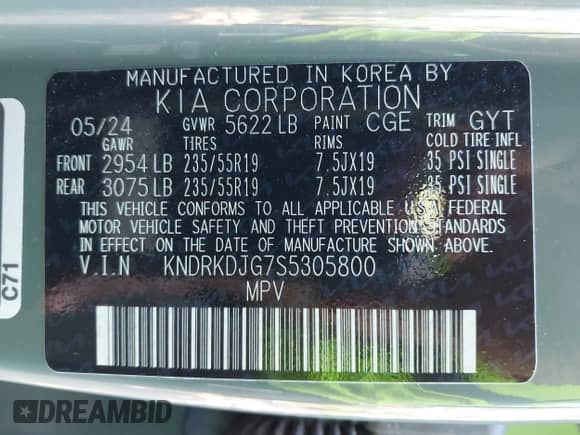 2025 Kia Sorento SX Prestige with VIN KNDRKDJG7S5305800, listed as a IAAI auction lot 43160232 with 19,176 mi miles and . Bid and sale history available at DreamBid. Image 9.