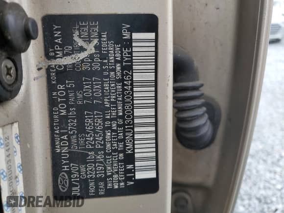 2008 Hyundai Veracruz GLS с VIN KM8NU13C08U034462, выставлен на аукционе Copart как лот 86570404 с пробегом 244 704 миль миль и Списание • Salvage title. История ставок и продаж доступна на DreamBid. Изображение 15.