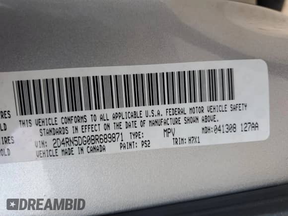 2011 Dodge Grand Caravan Crew with VIN 2D4RN5DG0BR689871, listed as a Copart auction lot 71216075 with 183,822 mi miles and Salvage title. Bid and sale history available at DreamBid. Image 13.
