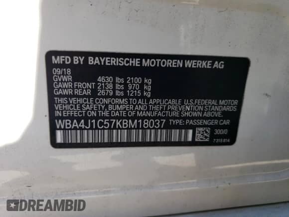 2019 BMW 4 Series 430i с VIN WBA4J1C57KBM18037, выставлен на аукционе Copart как лот 70024445 с пробегом 61 621 миль миль и Списание • Salvage title. История ставок и продаж доступна на DreamBid. Изображение 12.