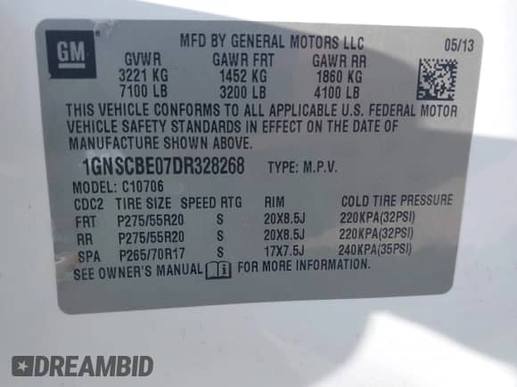 2013 Chevrolet Tahoe LT с VIN 1GNSCBE07DR328268, выставлен на аукционе IAAI как лот 42696221 с пробегом 149 785 миль миль и . История ставок и продаж доступна на DreamBid. Изображение 9.