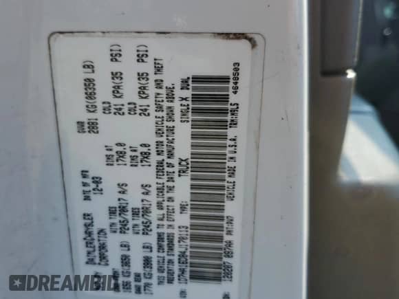 2004 Dodge 1500 SLT z VIN 1D7HA16D84J170113, wystawiony jako Copart lot #69049785 z przebiegiem 245 396 mil mil oraz Szkoda całkowita • Salvage title. Historia ofert i sprzedaży dostępna na DreamBid. Obrazek 12.