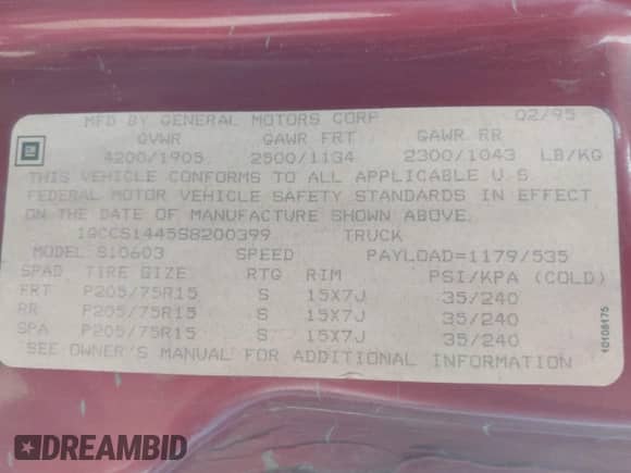 1995 Chevrolet S-10 с VIN 1GCCS1445S8200399, выставлен на аукционе IAAI как лот 42328072 с пробегом 133 717 миль миль и . История ставок и продаж доступна на DreamBid. Изображение 9.