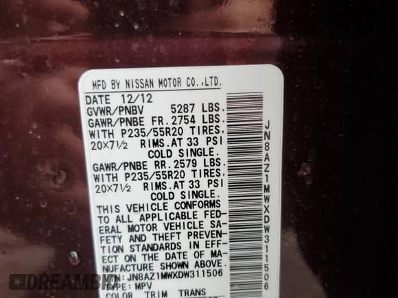 2013 Nissan Murano SV with VIN JN8AZ1MWXDW311506, listed as a Copart auction lot 54844945 with 156,110 mi miles and Salvage title. Bid and sale history available at DreamBid. Image 13.