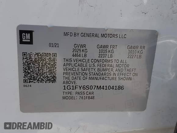 2021 Chevrolet Bolt EV LT с VIN 1G1FY6S07M4104186, выставлен на аукционе IAAI как лот 42863108 с пробегом 54 069 миль миль и . История ставок и продаж доступна на DreamBid. Изображение 9.
