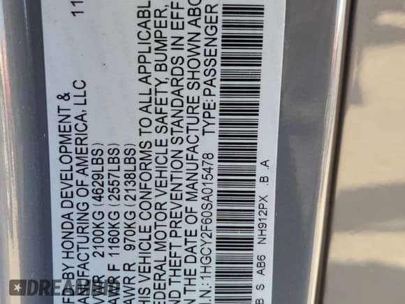 2025 Honda Accord EX-L с VIN 1HGCY2F60SA015478, выставлен на аукционе Copart как лот 66654005 с пробегом 2 622 миль миль и Списание • Salvage title. История ставок и продаж доступна на DreamBid. Изображение 13.