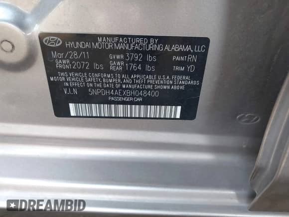 2011 Hyundai Elantra GLS z VIN 5NPDH4AEXBH048400, wystawiony jako IAAI lot #42034252 z przebiegiem 163 629 mil mil oraz . Historia ofert i sprzedaży dostępna na DreamBid. Obrazek 9.