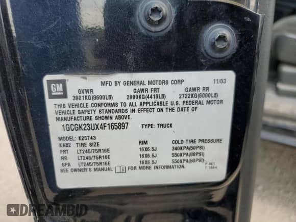 2004 Chevrolet Silverado 2500 LT с VIN 1GCGK23UX4F165897, выставлен на аукционе Copart как лот 62843835 с пробегом Не указан миль и Чистый • Clean title. История ставок и продаж доступна на DreamBid. Изображение 12.