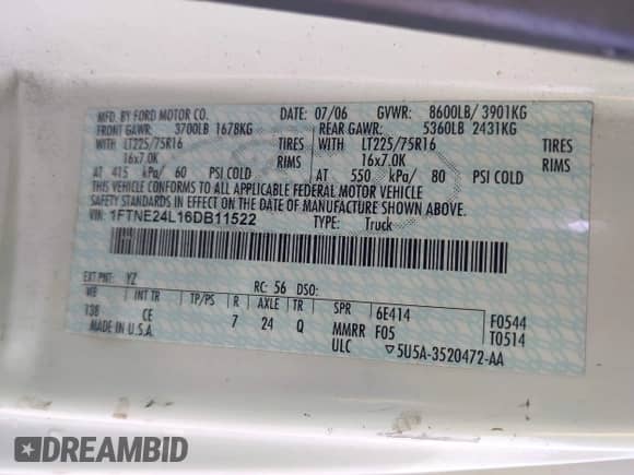 2006 Ford Econoline Cargo с VIN 1FTNE24L16DB11522, выставлен на аукционе IAAI как лот 42361864 с пробегом 296 735 миль миль и . История ставок и продаж доступна на DreamBid. Изображение 9.