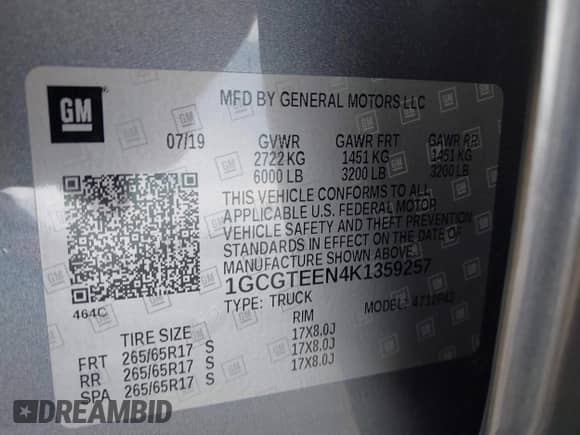 2019 Chevrolet Colorado 4WD ZR2 z VIN 1GCGTEEN4K1359257, wystawiony jako IAAI lot #43271999 z przebiegiem 85 014 mil mil oraz . Historia ofert i sprzedaży dostępna na DreamBid. Obrazek 9.