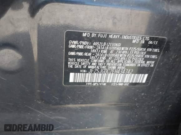 2014 Subaru Forester XT Premium with VIN JF2SJGDC2EH434742, listed as a IAAI auction lot 43425567 with 171,973 mi miles and . Bid and sale history available at DreamBid. Image 9.