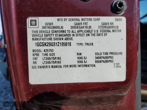 2001 Chevrolet Silverado 2500 LS с VIN 1GCGK29U31Z109818, выставлен на аукционе Copart как лот 77433584 с пробегом 254 087 миль миль и Чистый • Clean title. История ставок и продаж доступна на DreamBid. Изображение 12.