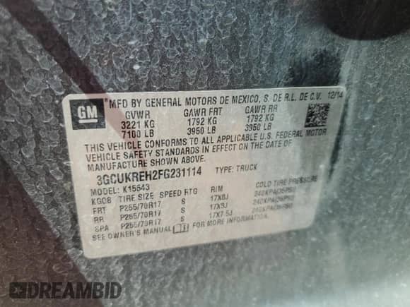 2015 Chevrolet Silverado 1500 LT с VIN 3GCUKREH2FG231114, выставлен на аукционе Copart как лот 50379985 с пробегом 162 671 миль миль и Списание • Salvage title. История ставок и продаж доступна на DreamBid. Изображение 13.